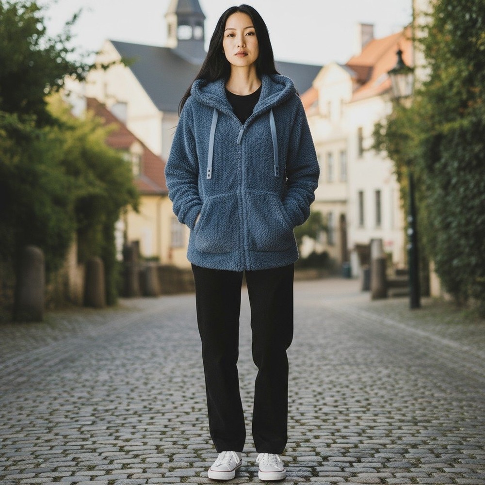 White Mark Cozy Collection Blue Fleece Zip Up Hoodie Jacket Women's Size L
